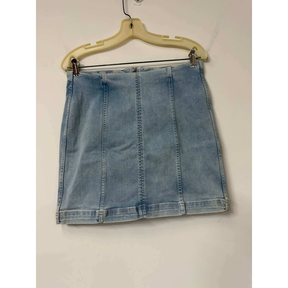 Free People Light Wash Denim Mini‎ Skirt High Waisted Paneled Blue Size 12